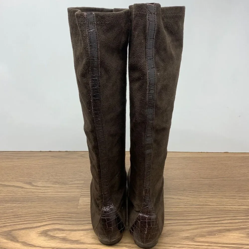 Donald J Pliner Sock‎ Boots Shoes Womens Size 7.5 N Brown Fabric Croc Leather